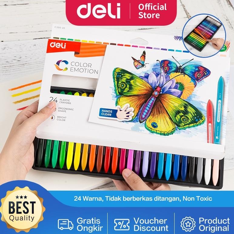 

re-65 Deli Krayon Sekolah 24 Warna Cerah Bentuk segitiga ergonomis tidak beracun EC20020 Hemat