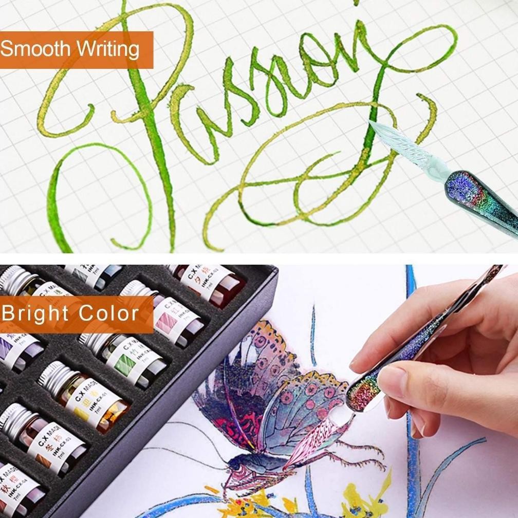 

uk-75 Glass Dip Pen Set Dengan 12 Tinta Kaca Calligraphy Set Pena Kaca Sale