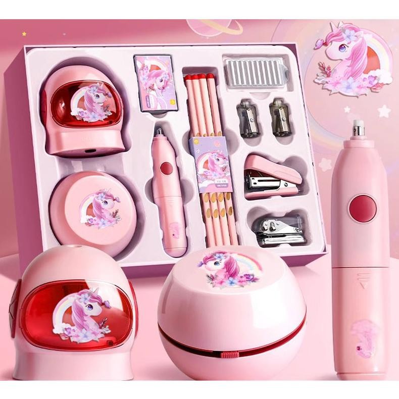 

QV21 LOOOOPY Electric Stationery Set / Set Alat Tulis Elektronik Rautan Penghapus Vacuum Pencil 11 In 1/Set Alat Tulis Elektronik Belajar Anak Perempuan Kado Sale