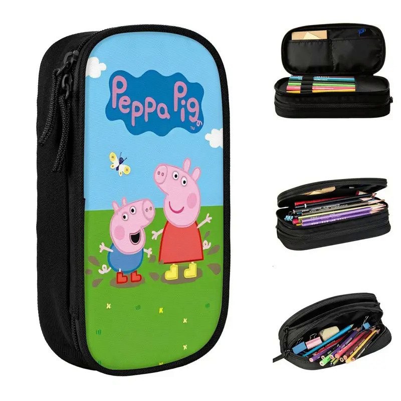 

Peppas Pigs Cartoon Anime Pen Box Double Layer Large-capacity Office Accessories Pencilcase Amazing Gift AG9H