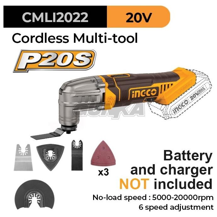 Top Quality P20S Cordless Oscillating Multi Tool (+Acc 6-Pcs) Ingco Cmli2022 Mesin Oskilasi Multigun