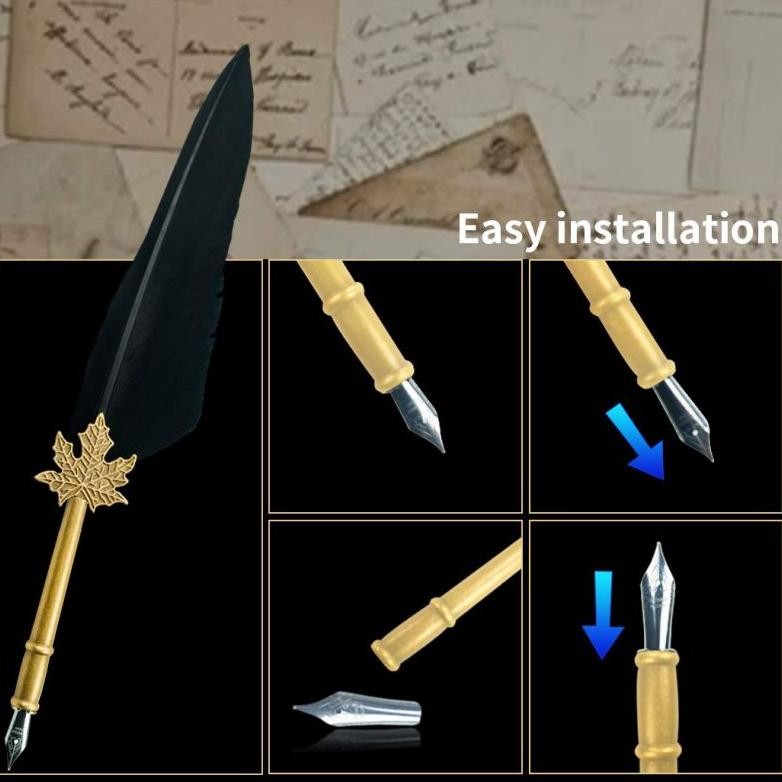 

Premium Pulpen Bulu Set Pena Bulu Vintage Pena Fountain Kaligrafi Stainless 6 Nibs Pena Fountain Kaligrafi High Quality