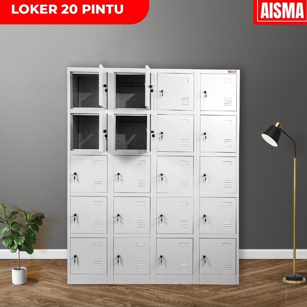 Loker Karyawan / Loker Sekolah / Loker Besi 20 pintu minimalis warna putih