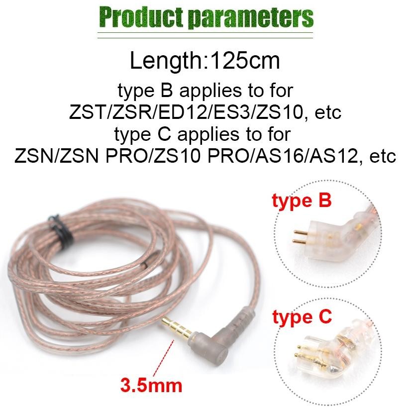Earphone, Headphone, & Headset Kz Kabel ZSN PRO Original Pengganti Type B/C Copper Oxygen High Purit