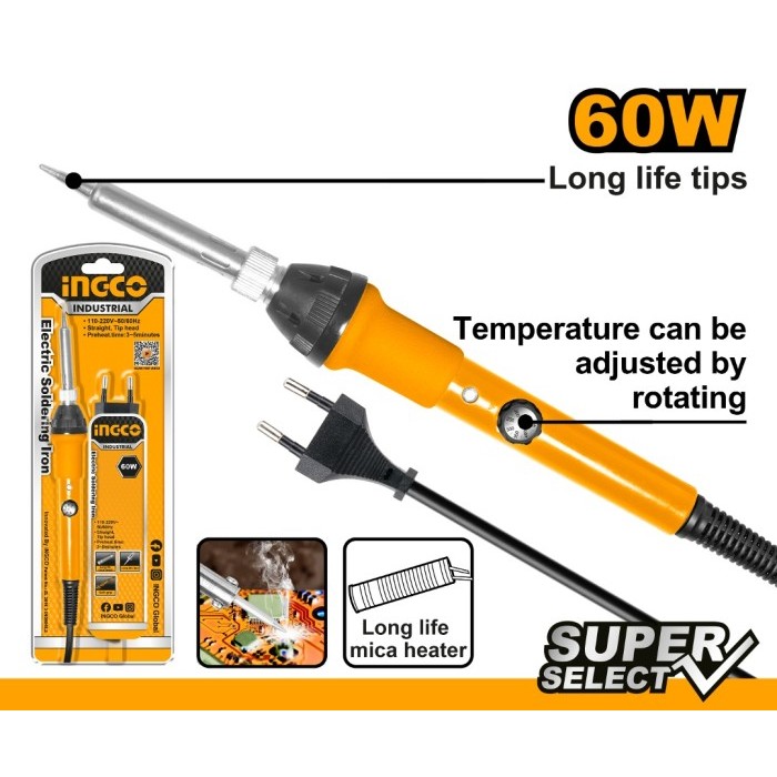 SOLDER LISTRIK 60W ATUR SUHU INGCO IRON SI016831 PATRI LISTRIK TIMAH