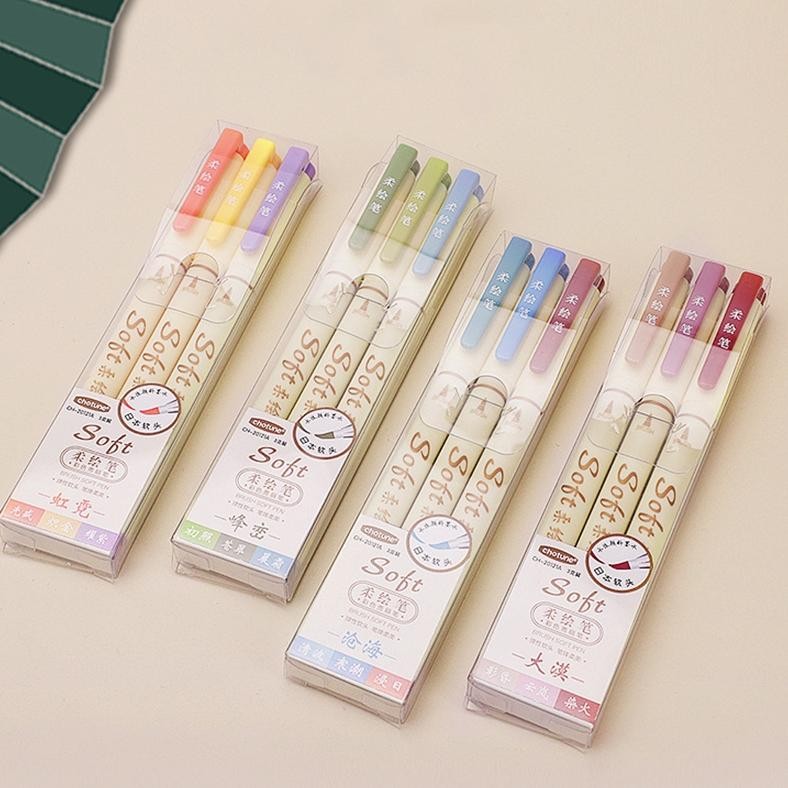 

fx-4 3 Pieces/Set Soft Head Colorful Calligraphy Pen Brush Ink Drawing Painting Graffiti Art Pen School Stationery Supplies Sale