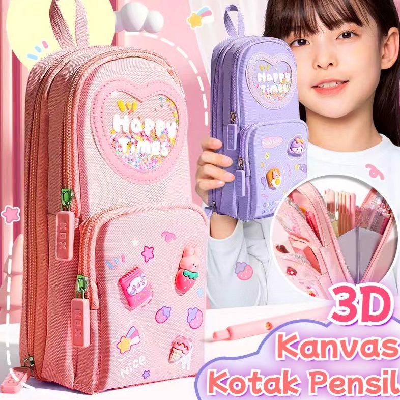 

PL30 Gaya baruTempat pensil kotak 3D Anak perempuan Lucu Besar/ Kotak pensil kanvas 6 ruang/Kotak pensil anak sekolah/Tempat pensil kapasitas besar stroberi/ceri/es krim Sale