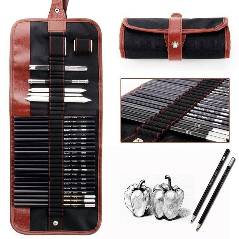 

MMA-1318 Set 29pcs Sketch Pencil Set Pensil Gambar Sketsa Drawing Pencil Set Dengan Pouch Serut Premium