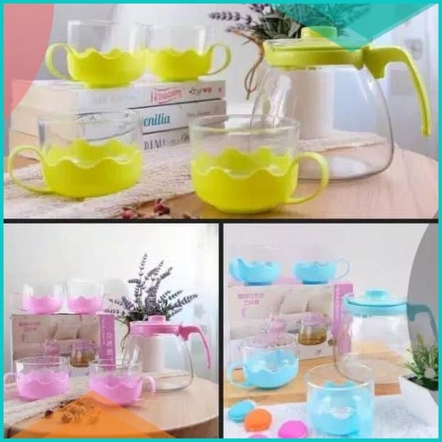 Tea Pot Set Tea Set Teko dan Cangkir Set Teko dan Gelas Kaca 5 In 1 1