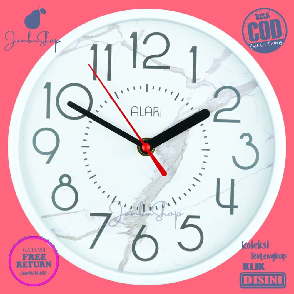 Jam Dinding Quartz Marble Granit Minimalis Putih AL1239-1668 Hiasan Rumah Marble Granit