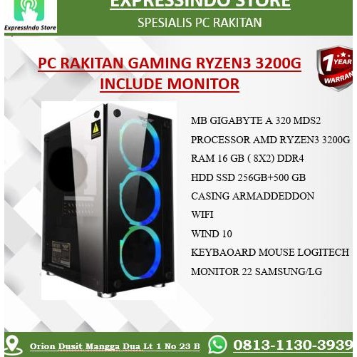 PC RAKITAN GAMING FULL 1 SET BY AMD RYZEN 3 3200G INCLUDE MONITOR