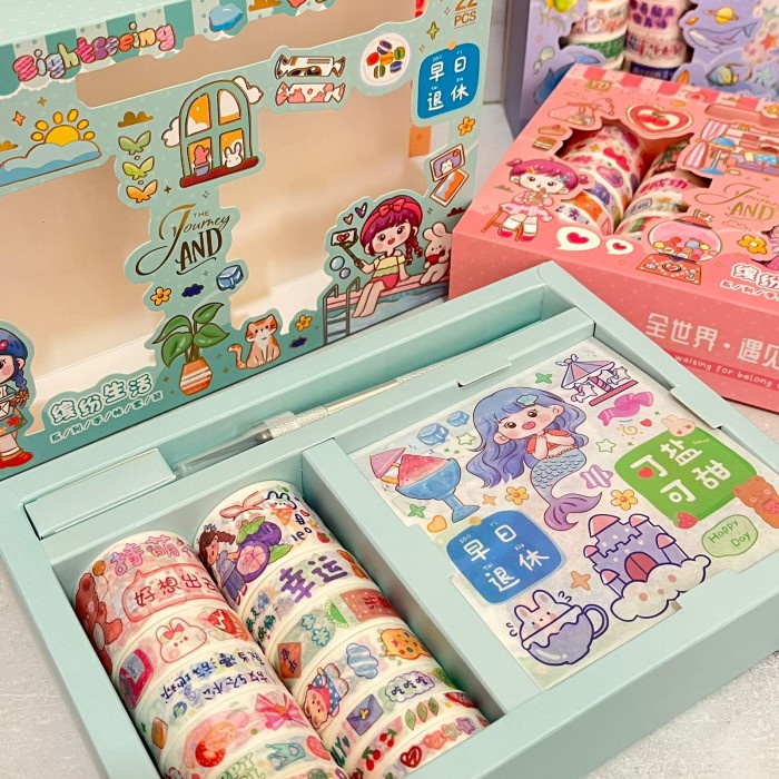 

Paket Stiker & Washi Tape Pastel Cute Girl - Selotip Lucu Alat Tulis