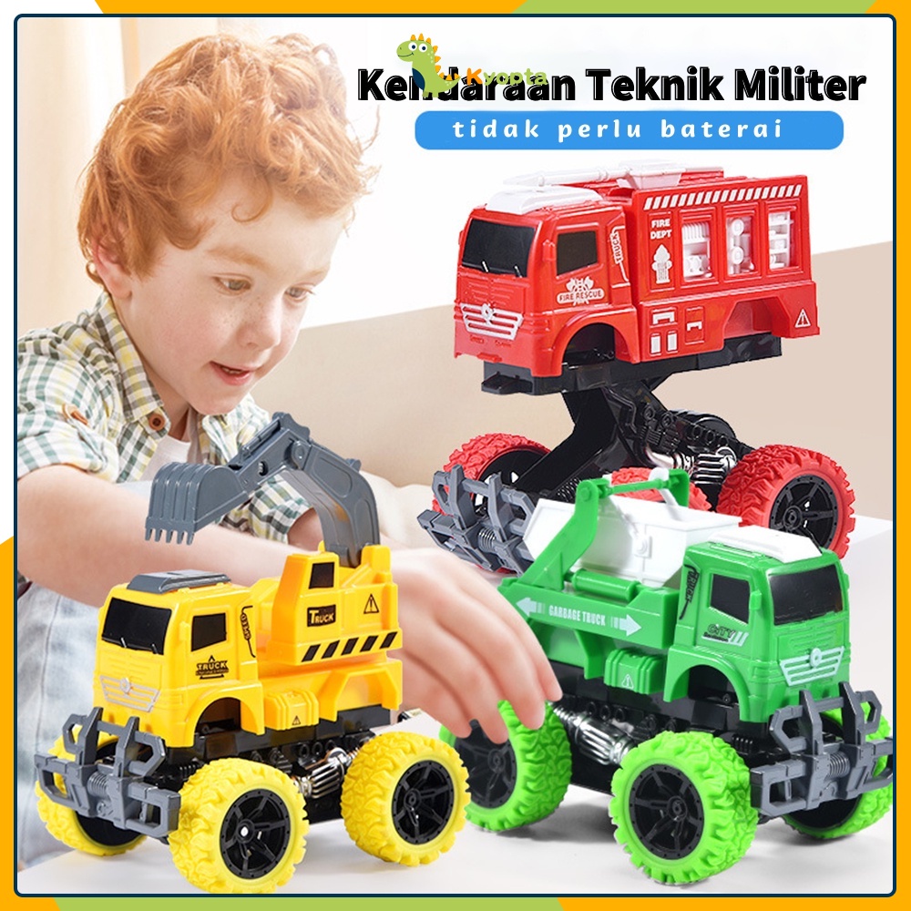 Kyopta Mobil mobilan Truk pemadam kebakaran mainan mobil offroad 4 drive inertial tanpa batrai ban k