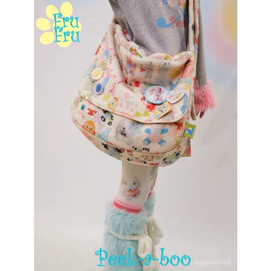 y2k tas selempang wanita/tas motif sherpa selempang berkapasitas besar putih/tas bahu wanita import