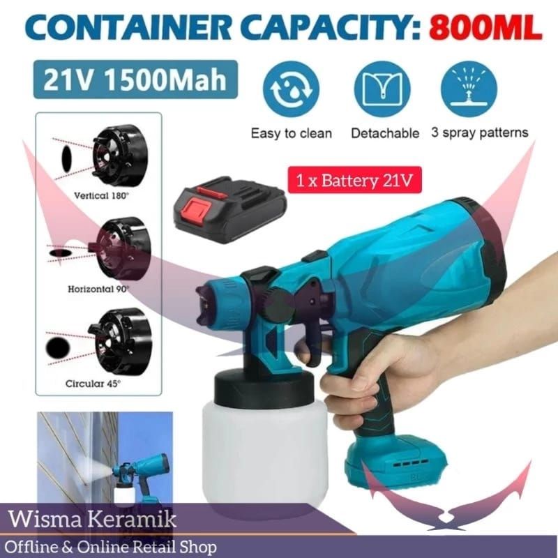 mesin alat cat elektrik baterai, cordless spray gun 21 V