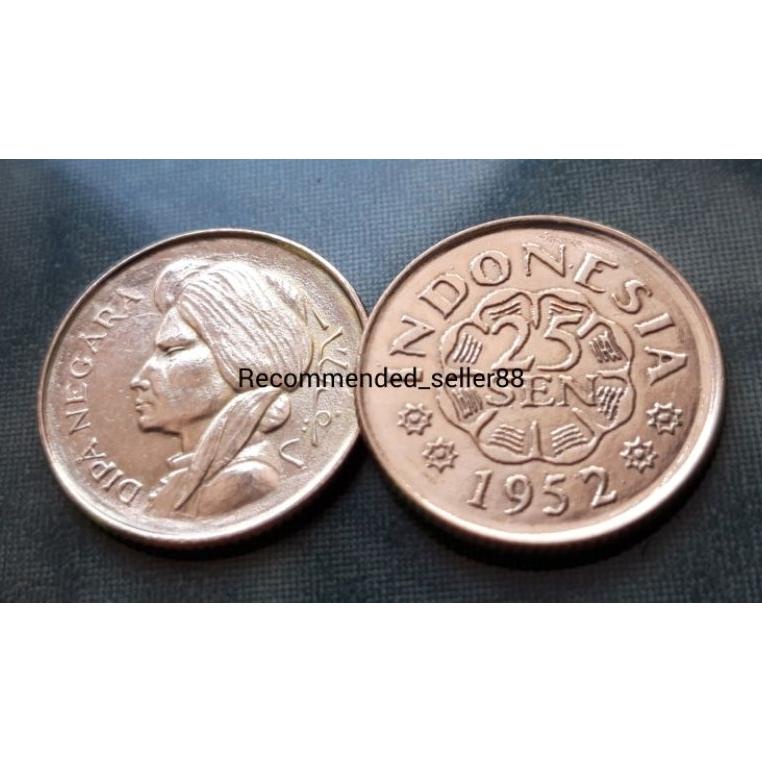 Terbatas Uang Koin Uka Uka 25 Sen Dipa Negara Tahun 1951 Dipanegara &amp; Tahun 1952 Diponegoro Padi Kapas Nyp