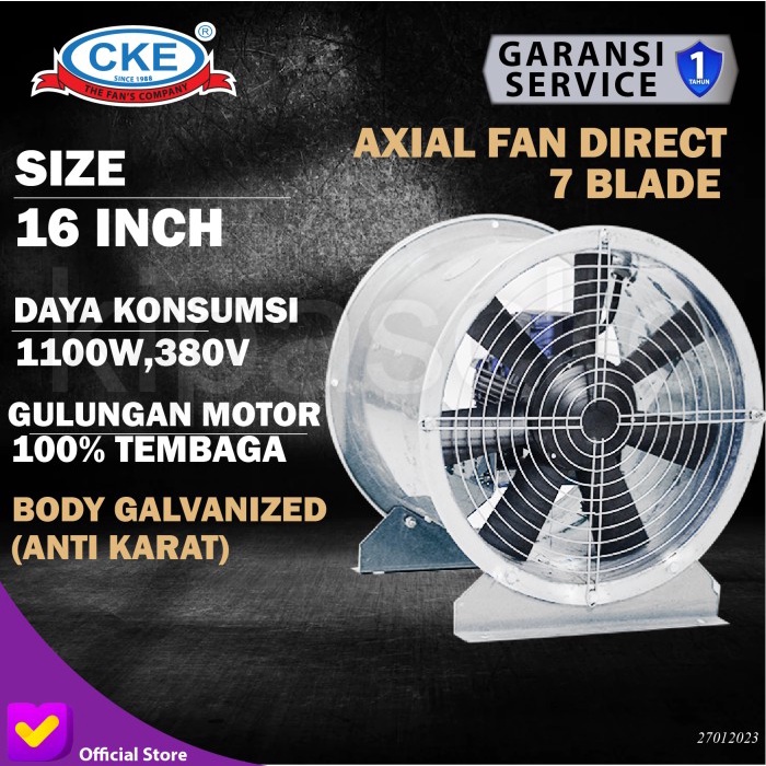 Terlaris Infan Axial Fan Afd-400Glv/7/1.1/2-Hj Cke 16 Inch