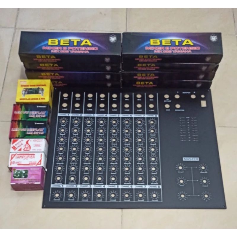 Paket Mixer 8 Potensio Dan Panel Atas 8 Channel Siap Rakit