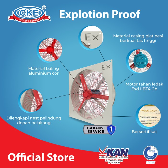 Exhaust Fan Explosion Proof 16 Inch 380V Exhaust Dinding Cke