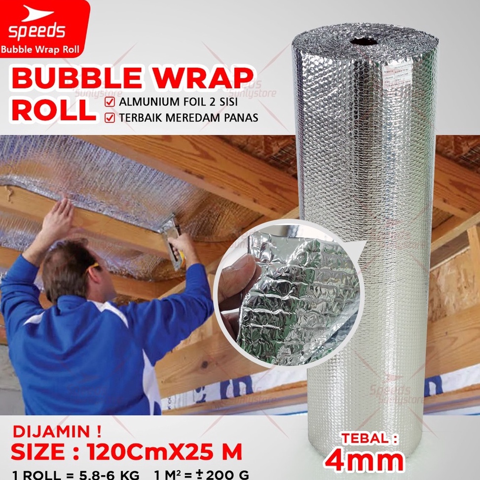 Cuci Gudang GUARDIANS Speeds Aluminium Bubble Foil Wrap 120cmx25m Peredam anti Panas Atas atap Insulasi Alumunium Insulator Metalize 70