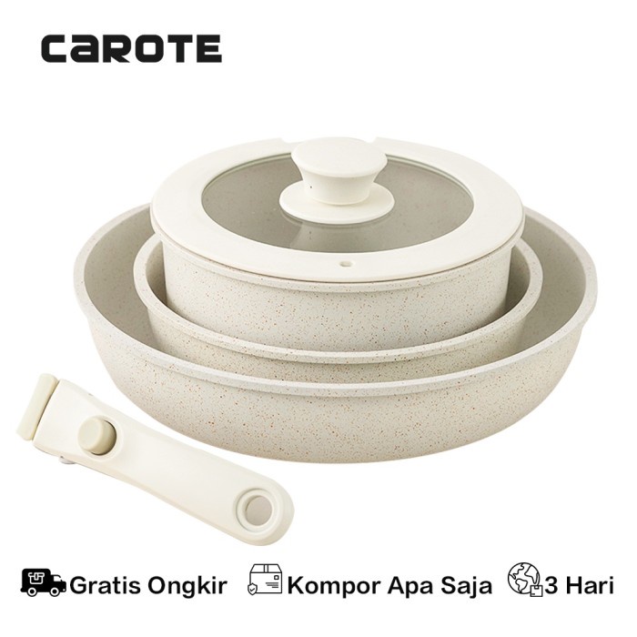 Alat Memasak Carote Panci Putih Granit Anti Lengket Set Frying Pan