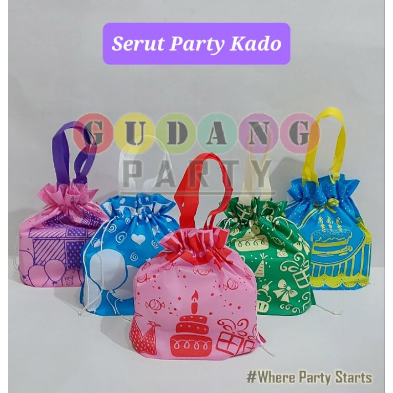 

Spunbond Serut Party Kado/Spunbond Serut/Tas Ultah/Tas Bingkisan/Goodie Bag Serut