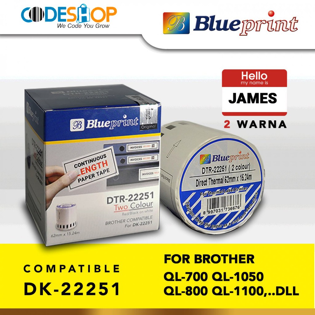 

Stiker Label 22251 BLUEPRINT 62x15,24m Continuous Roll 2 Warna Brother
