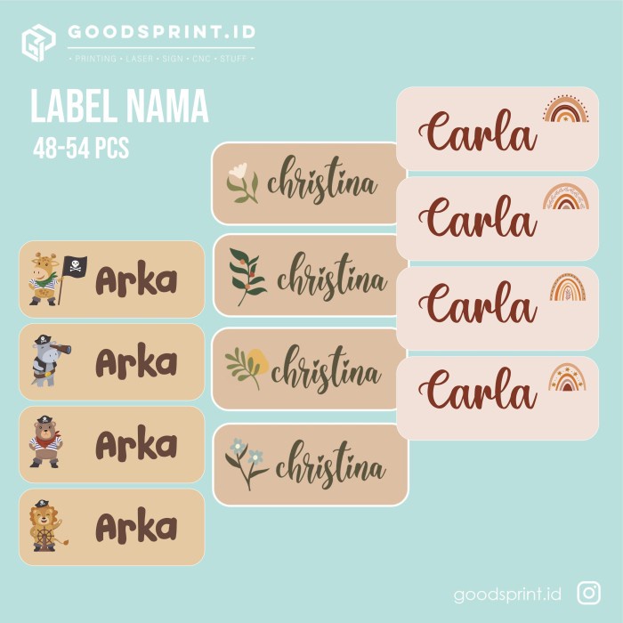 

Terlaris Stiker Label Nama Anak Waterproof Custom 48-54 Pcs