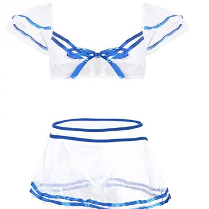 Terlaku, (COD) Set Lingerie Wanita Sexy Mini Rok dan G String Model Sailor Transparant Baju Tidur A2