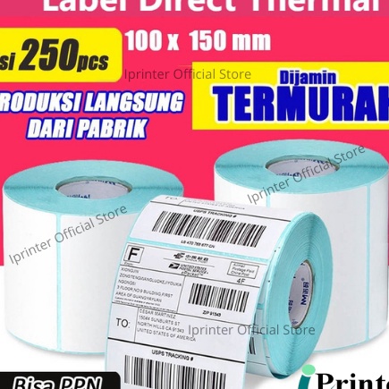 

(☆ O➲6S) label thermal label stiker barcode label pengiriman 100x150 / 250 pcs thermal- langsung.kiriim..!