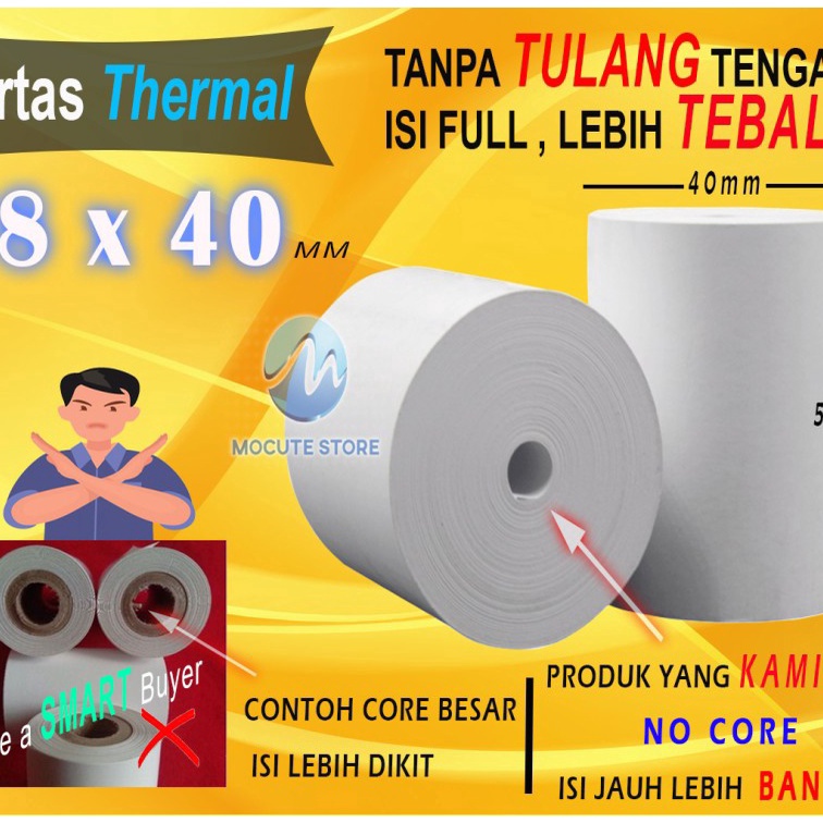 

(PU➲.12♡] Mocute - 58 X 40 MM Kertas Struck Printer Thermal TEBAL 58x40mm ISI 10 Rollpasti.dikirim.