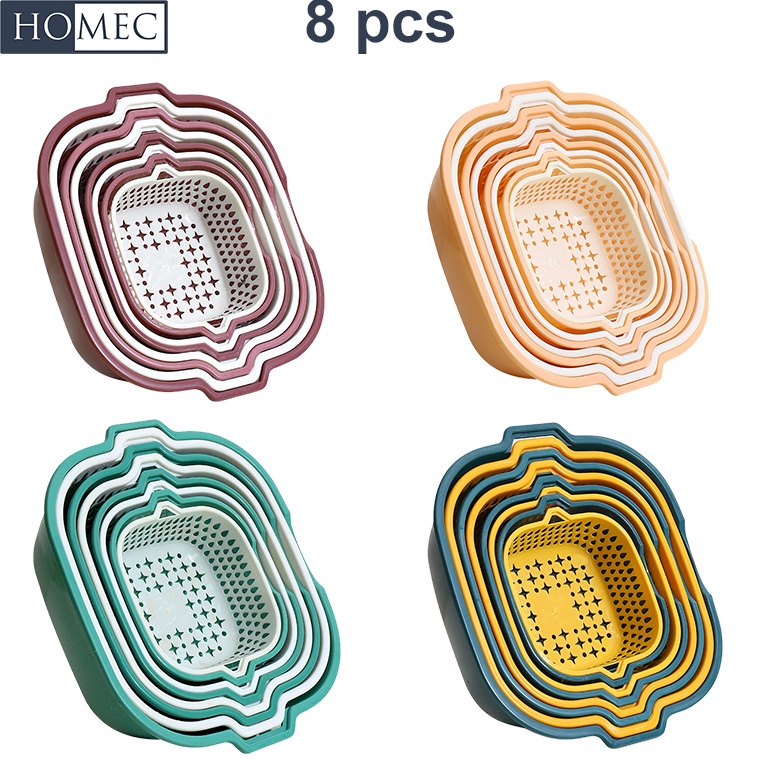 ` Keranjang Sayur Saringan 8 Buah Set Sayur Plastik Baskom Cuci Sayur Keranjang Saringan Buah Wadah 