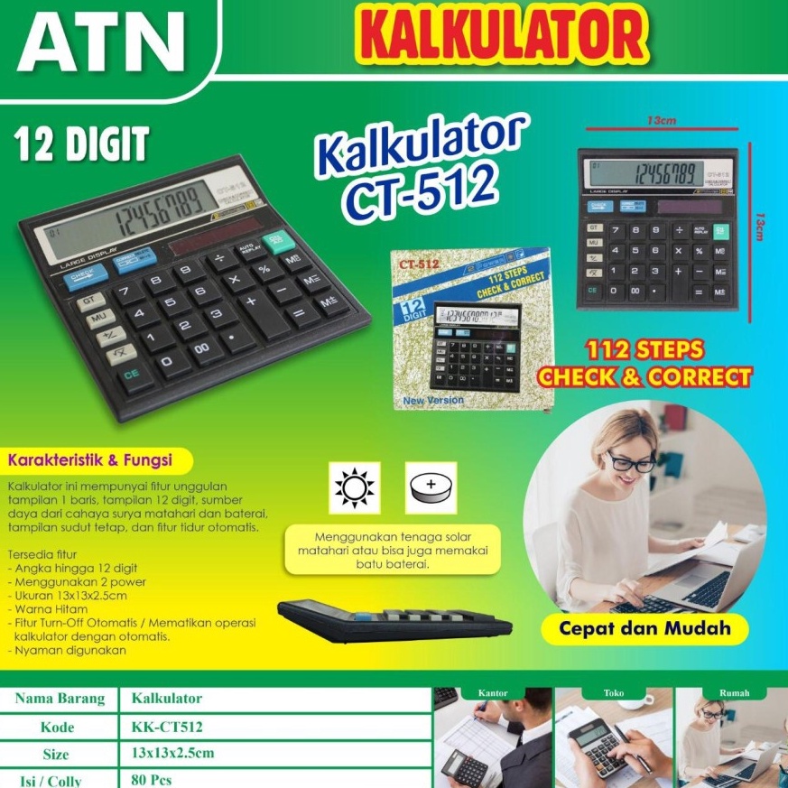 

[CODE BARANG 854SVA] Kalkulator Calculator Model Citizen CT512 CT 512 12 Digit N09