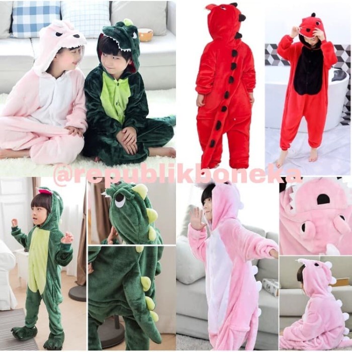 Baju Onesie Boneka Dino Dinosaurus Hijau (Anak) Piyama Kostum