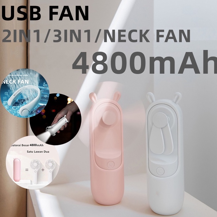 ★★ MR USB Kipas angin mini isi ulang/portabel/Neck Kipas Angin Leher portable 2IN1/3IN1 Kipas USB + 