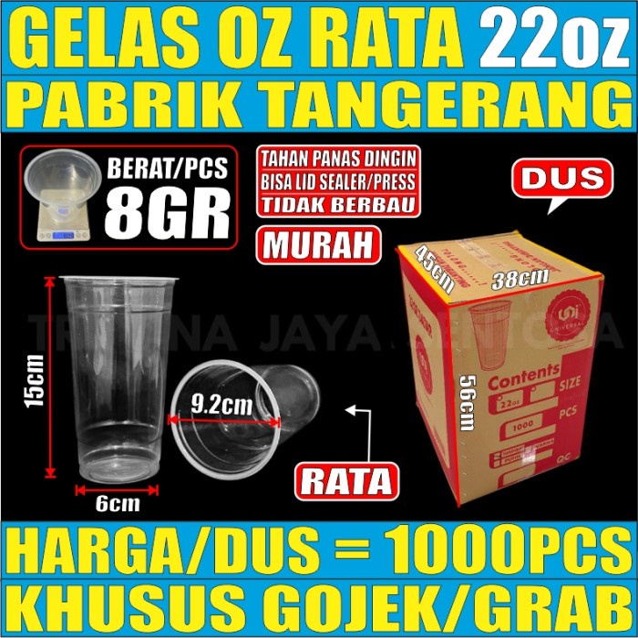 Gelas Oz Rata 22Oz Cup Plastik Datar Per Dus Murah