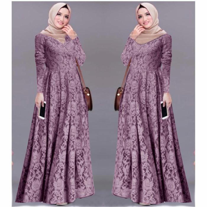 TERLARIS - GAMIS PESTA FULL BRUKAT BROKAT MUSLIM LELITA WARNA UNGU LAVENDER