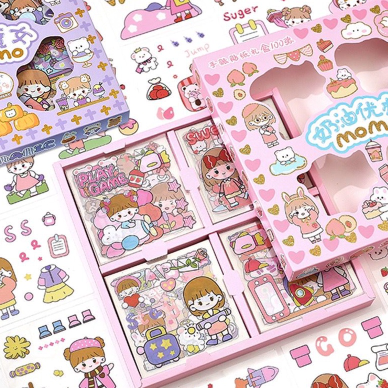 

ZHJV5018 (100 lembar) Stiker 2D Sticker botol minum 2D plastik anti air/Buku Diary Stiker Motif/Stiker Anti Air