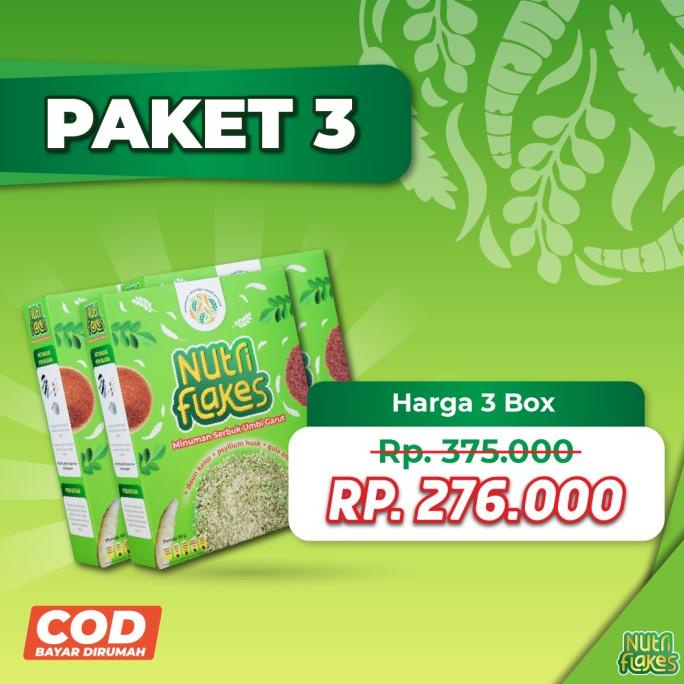 

NUTRIFLAKES SEREAL UMBI GARUT WITH PSYILIUM HUSK & KELOR 3 BOX 280gr