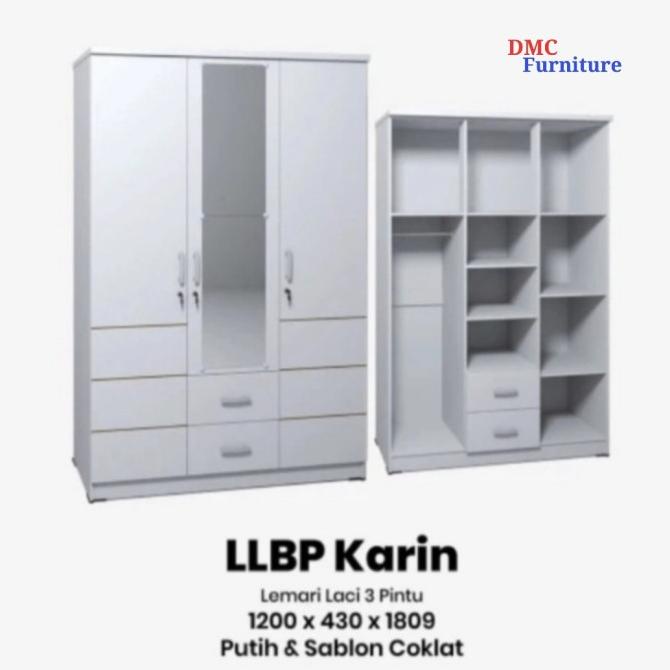 lemari baju putih 3 pintu lemari pakaian putih laci 2 cermin