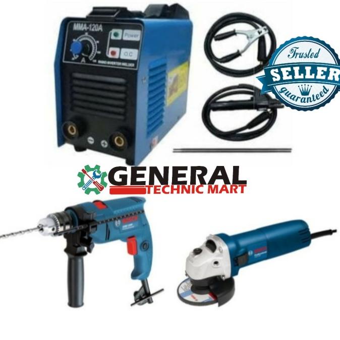 Paket Mesin Las Rhino 120A + Bor Bosch 13Mm + Gerinda Bosch 4"