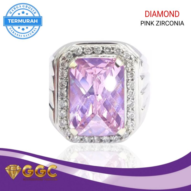 Cincin Batu Pink Topaz Zirconia Diamond