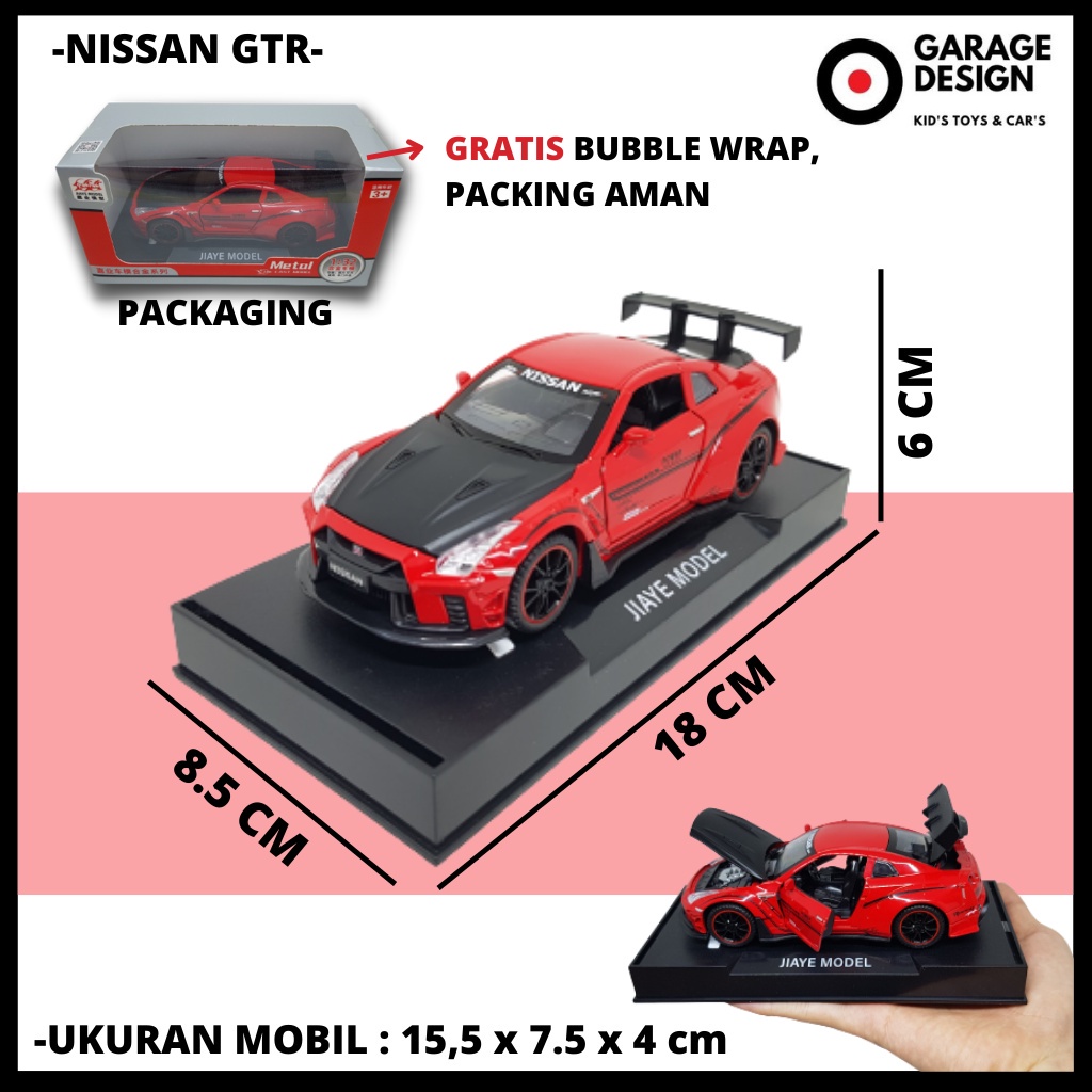 Niatur Diecast Mobil Nissan Gtr Diecast 1:32 - Niatur Mobil Pajangan Nissan Gtr R35 Merah Putih &