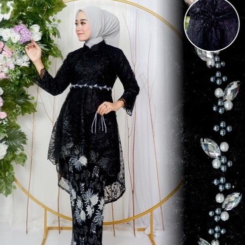 Set Kebaya Modern Hijab Setelan Kebaya Bordir Payet HITAM L