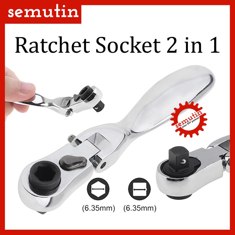 Mini Ratchet Socket 2 in 1 / Kunci Pas Sok 6.35mm Ring L 1/4 inch / Obeng Shock Wrench Torsi Handle