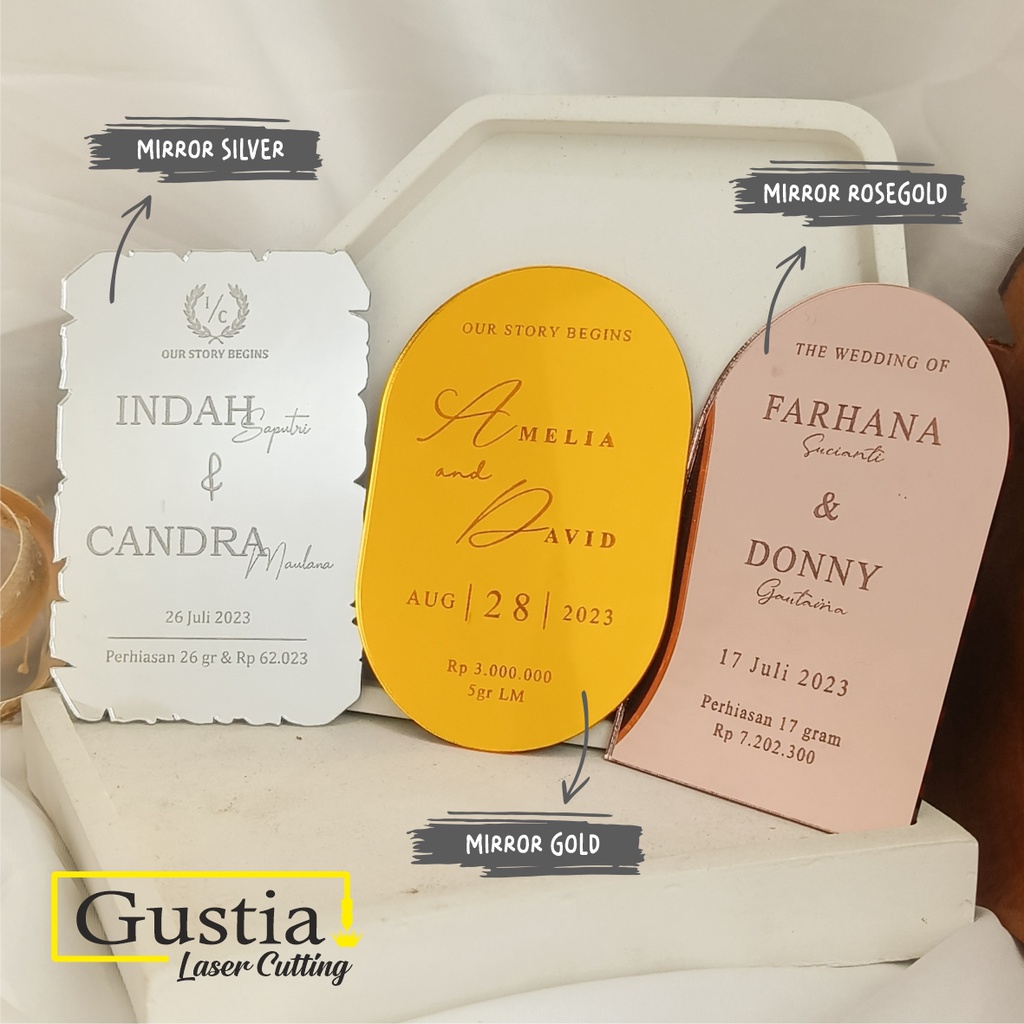 (B) Plat Akrilik Mirror Gold | Oval Dome Kubah Paper Vintage Kertas Kuno | Akrilik Tetes Air | Akril