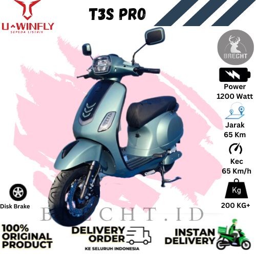 Terlaris Sepeda Motor Listrik Vespa Uwinfly T3S Pro Scooter Matic 1200 Watt