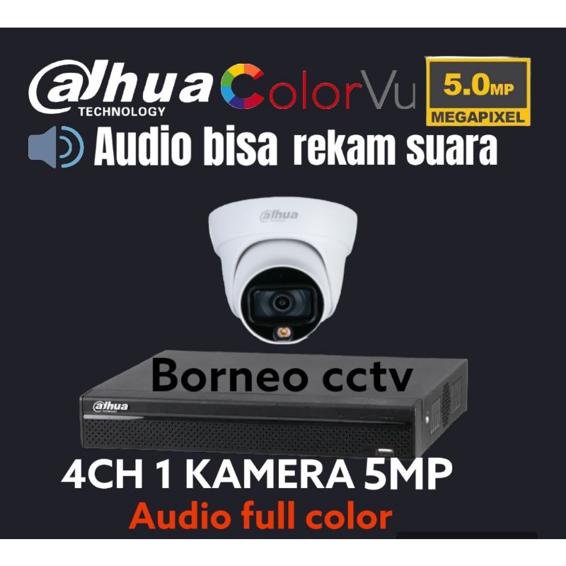 PAKET CCTV DAHUA 5MP 4 CHANNEL 1 KAMERA COLORVU AUDIO FULL COLOR