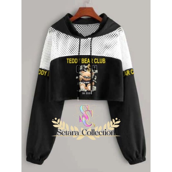 Hoodie jaring crop karakter tedybear/hoodie variasi jaring karakter/Sweater karakter/hoodie karakter