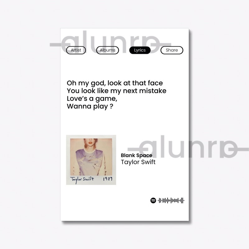 poster lirik lagu spotify taylor swift